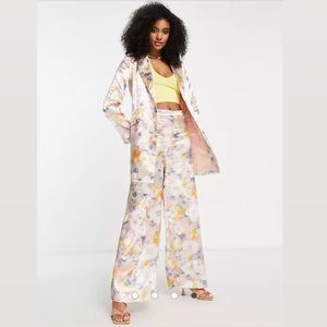 ASOS tailored set double breast blazer and pants in soft washed pastel floral